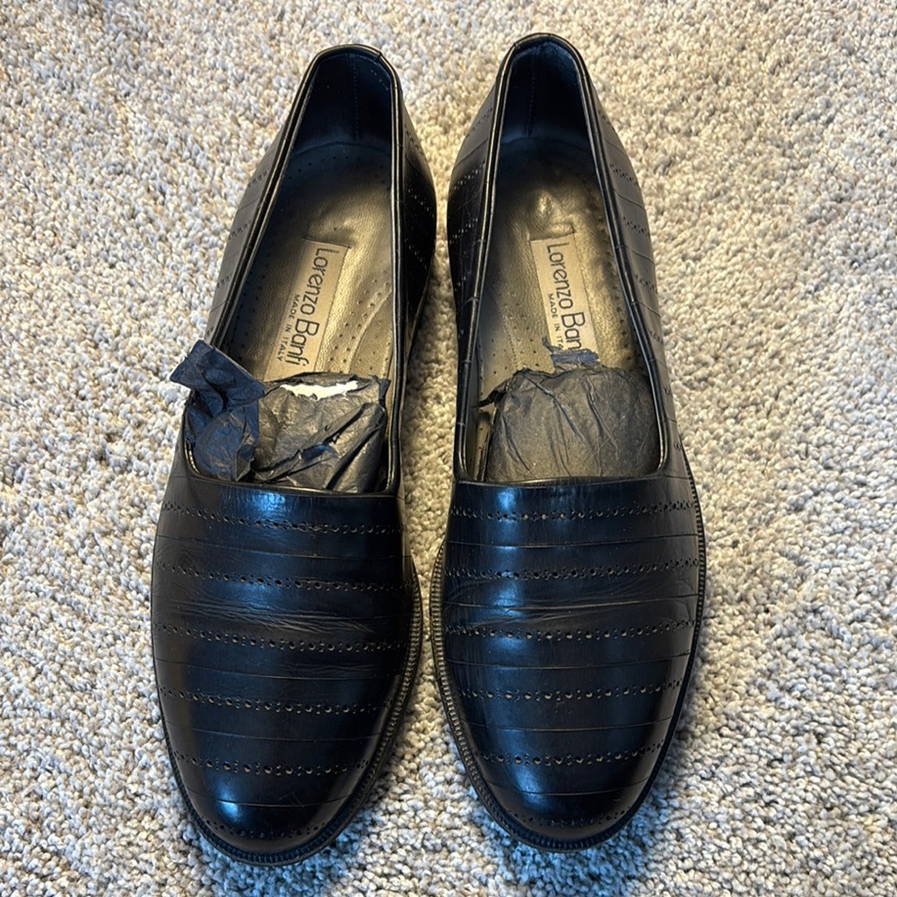 Lorenzo Black Leather Slip-On Loafers with Textured Finish